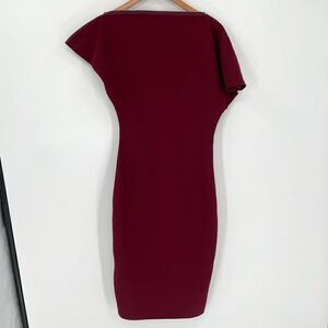 Reiss Josie Stretch Weave Midi Dress Short Sleeve Zipper Detail Women 6 Burgundy